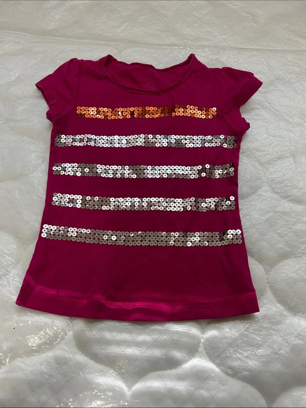 Girls' Sequin Stripe Short Sleeve Tee - Fuchsia